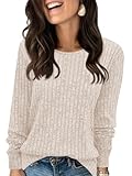 Fisoew Pullover Damen Langarmshirt Leichter Rundhals Casual Strickpullover Oberteil Loose Fit Pulli...