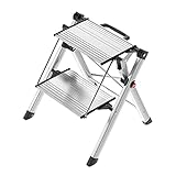 Hailo MK80 ComfortLine Alu-Klapptritt-Leiter - 2 große Stufen bis 150 kg - Komfort-Trittleiter mit...