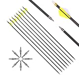 6 Stück 28-Zoll 600-Spine Pfeil Abnehmbare Pfeilspitzen Übungspfeil Jagdpfeil 2 Zoll Pfeilfedern...