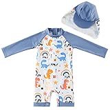 UMELOK Baby Jungen Badeanzug UV Schutz 50+ Einteilige Schwimmanzug Mit Sonnenhut (Grau Dinosaurier,...