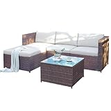 Gartensofa Rattan-Möbel-Set, Outdoor-Lounge-Ecksofa-Set mit Tischhocker, wasserdicht, Antifouling,...