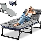 Obqer Folding Lounger, 200KG Belastbarkeit Klappbett Gästebett mit Matratze, Seitentaschen und...