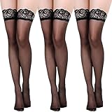 XYTAHDM 3 Paare Halterlose Strümpfe für Damen, Spitze Strapsstrümpfe, Sexy Spitze Strapsstrümpfe...
