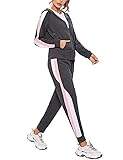 Litherday Jogginganzug Damen Lang Freizeitanzug Streifen Trainingsanzug Frauen Baumwolle Sportanzug...