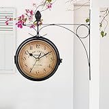 Syfunlv Vintage Bahnhofsuhr,Zweiseitige Wanduhr,21,8 * 21,8 cm,Wetterfest, Runde Wanduhr für...