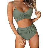 LAEMILIA Damen-Badeanzug, Vintage-Stil, zweiteilig, gerüscht, Push-Up-Monokini, Retro, Neckholder,...