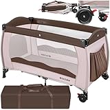 tectake® Babyreisebett, Kinderreisebett, Reisebett höhenverstellbar mit Reisebett Matratze und...