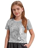 Kaerm Kinder Glitzer Shirt Mädchen Pailletten Kurzarm Rundhals Tanz Top Hip Hop Oberteile Jazz...