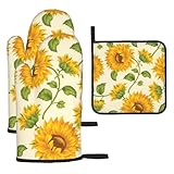 Schöne gelbe Sonnenblumen-Druckhandschuhe, hoch hitzebeständige Ofenhandschuhe, Küchen-Backen,...