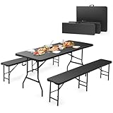 Sekey Bierzeltgarnitur Klappbar Kunststoff | Tisch + 2 x Bierbank mit Tragegriffe Gartenmöbel Set |...