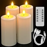 Yme LED Kerzen 4er Set Aufladbar mit Fernbedienung, Wiederaufladbare LED Elektrische Kerzen...