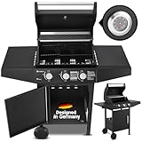 Juskys BBQ Gasgrill Louisiana 3 Brenner 8,1 kW - Gas Grillwagen inkl. Grillrost, Deckel - Grill mit...