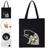 Smart-Feather Katzen Stickerei Kit für Anfänger Erwachsene, Hand Stickerei Tote Bag Kit mit Hoop...