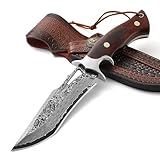 Omesio Damast Jagdmesser Hochwertiges Damaststahl Survival Messer Outdoor Damastmesser mit Scheide,...