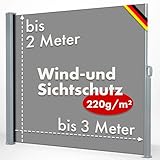 KARAT ALU Seitenmarkise - ausziehbare Markise in Anthrazit - 180 x 300 cm - blickdichter Sichtschutz...