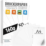 50 BLATT Weißes Druckerpapier A4 160g weiß – PREMIUM PAPIER Reinweiß - DIN A4-21 x 29,7 cm -...