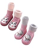 Adorel Baby Hüttenschuhe Gefüttert Frottee Anti-Rutsch Winter Socken 2 Paar Rosa Igel & Panda 21...