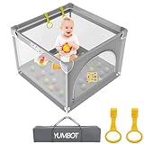 YUMBOT Laufstall Baby 90X90cm, Laufgitter mit Atmungsaktivem Netz an Vier Seiten und Saugnäpfen,...