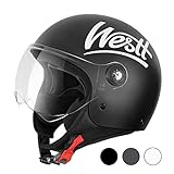 Westt Jethelm mit Visier Motorradhelm Herren Damen Helm Motorrad Roller Helm Mopedhelm Chopper Retro...