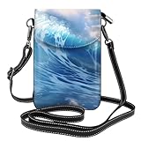 CLDBMD Kleine Handy-Geldbörse, 19,3 x 12,4 cm, blaue Ozeanwellen-Drucke, Leder, Crossbody-Klappe,...