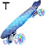 BELEEV Kinder Skateboard 22 Zoll mit LED Leuchtrollen Wheels, Komplette Mini Cruiser Skateboard für...
