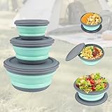 Komoke Faltbare Schüssel mit Deckel 3 Stück - Faltschüssel Camping Set, Tragbare Salatschüssel...