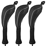 Andux Golf Hybrid Schlägerhaube mit langem Hals Nummernanhänger 3er-Pack CTMT-01 Schwarz