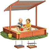 Spielwerk® Sandkasten Max Sonnendach 140x140x120cm imprägniertes Holz Füllstand Skala UV 50+...