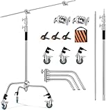 Soonpho C Stand 3m Edelstahl Heavy Duty mit Galgenstativ 330cm und 130cm Haltearm Kit,4 Grip Head...