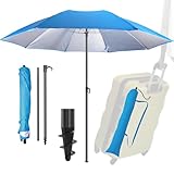 4smile Sonnenschirm Strand UPF 50+, Fb. Blau - Praktischer Reise Sonnenschirm für Koffer Ø 160 cm...