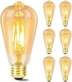 GBLY 6x LED Glühbirne E27 Vintage Lampe - ST64 Retro Warmweiss Glühlampe 4W Filament Leuchtmittel...