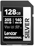 Lexar Silver SD Karte 128GB, UHS-I SDXC Card 205 MB/s Read Speed, 140 MB/s Write Speed, V30, U3,...