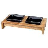 Trixie Napf-Set, Keramik/Holz - für Hunde 2x0,2 l/10 cm, 28x5x15 cm, schwarz