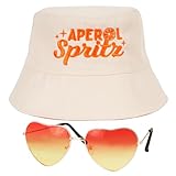 BOFUNX Apero Spritz Fischerhut Anglerhut + Retro Orange Brillen in Herzform Apero Party Hut Apero...