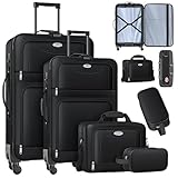 KESSER® Reisekoffer Set 4-teilig | Trolley Kofferset Stoffkoffer mit 3-Ziffern-TSA-Schloss, 360°...