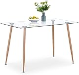 GOLDFAN Esstisch aus Glas Rechteckiger Moderner Küchentisch mit Metallbeine für Wohnzimmer...