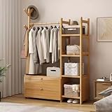 Moderner Bambus-Kleiderschrank für Schlafzimmer, Holz-Kleiderstange mit Schubladen und Haken, 100...