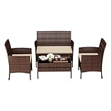 Amopatio Gartenmöbel Set, Rattanmöbel Balkonmöbel 4-teilig. Kleiner Gartengarnitur Sitzgruppe mit...