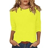 3/4-Ärmel, Damen-Top, Sommer, einfarbig, Rundhalsausschnitt, lässig, locker, 3/4-Ärmel, elegante...