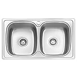JASSFERRY Küchenspüle 2 Becken, Einbauwaschbecken aus Edelstahl, mit Abfluss Rohrsatz, 86 x 50 cm
