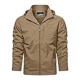 2026 Bequeme, Trendige, lässige, solide Herren-Kapuzenjacke, Taschen-Hardshell-Jacke (Khaki, XXXL)