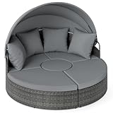 COSTWAY Sonneninsel mit Dach und Tisch, Sonnenliege Rattan für 2 Personen, Gartenliege mit Sitz-...