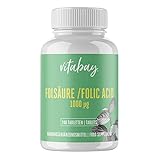 Vitabay Folsäure/Folic Acid 1000 mcg • 240 vegane Tabletten • Hohe Bioverfügbarkeit • Folat...