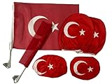 Türkiye Auto-Deko Fan-Set, 6-teilig, 2 Flaggen, 2 Kopfstützen, 2 Seitenspiegel, EM Türkiye...