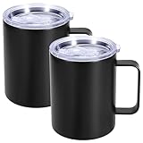 2er Set Edelstahl Thermobecher 350ml: Doppelwandige isolierte Kaffeetassen mit Henkel, Kaffeebecher...