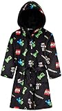 Minecraft Bademantel Kinder Jungen Fleece Morgenmantel mit Kapuze (Schwarz, 13–14 Jahre)