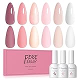 PEACECOLOR UV Nagellack Set, 6 Farben Nude Rosa Weiß Nagellack Gel für DIY Nail Art Kit Soak-Off...