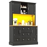 Gxffipw Modern Küchenschrank Buffetschrank Hoch 180 cm mit LED-Licht und 3 Schubladen,...
