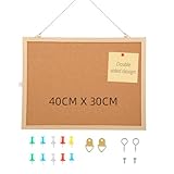 Pinnwand Kork 40 x 30 cm, cork board, mit 5 Stecknadeln, Korktafel mit Holzrahmen, ideal für Büro,...