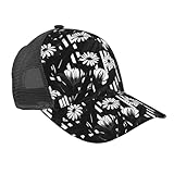 FGPkjh Baseballkappe, Schwarz und Weiß, gestreift, Blumendruck, Netzstoff, Schnalle, für Herren...
